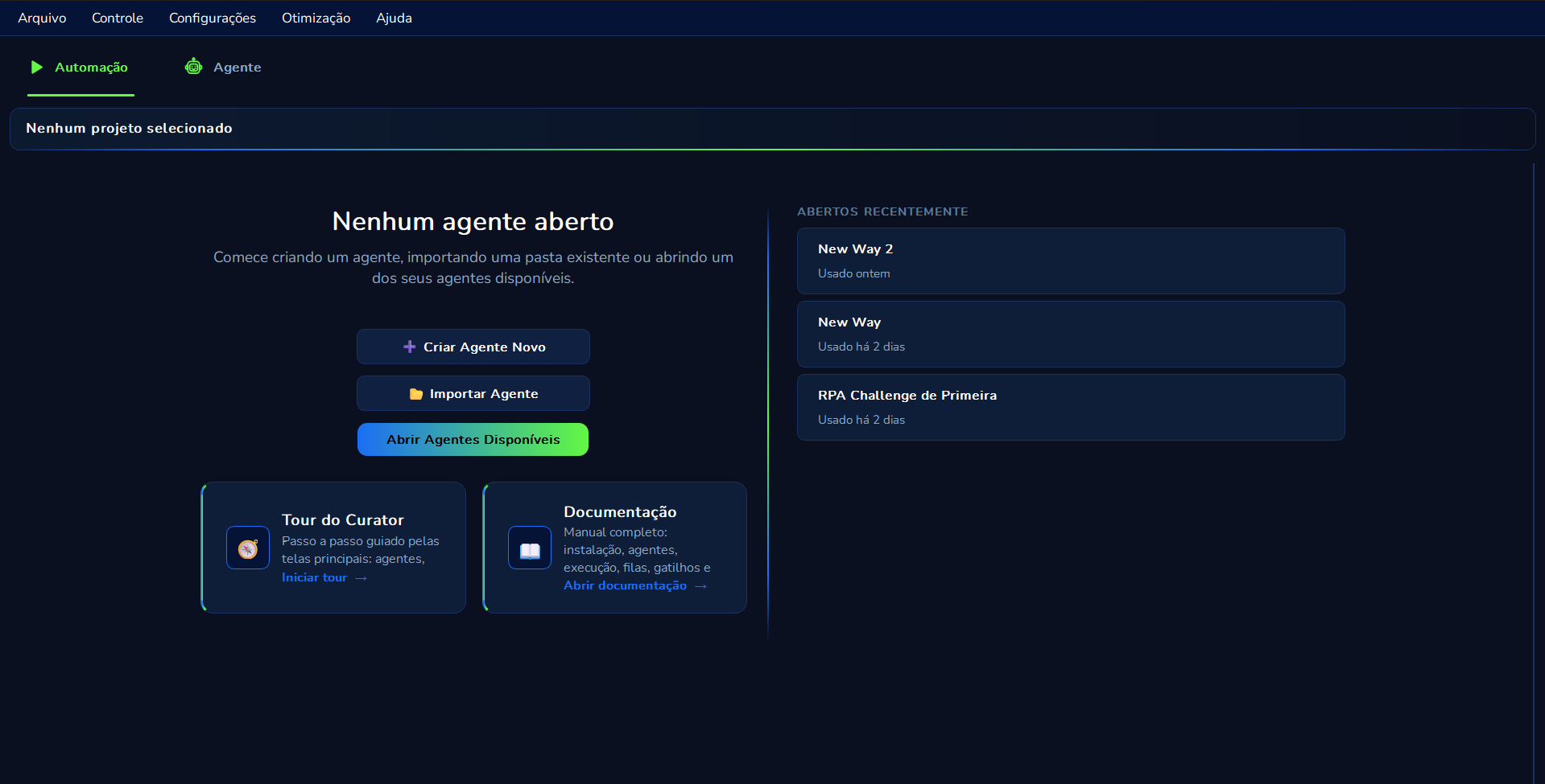 Curator screen with no agent open